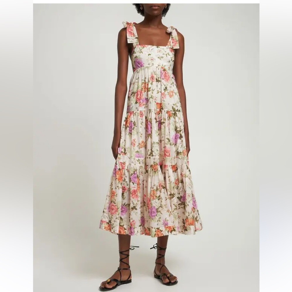 NWOT Zimmermann Cream Midi Skirt with Pink & Orange Floral Print